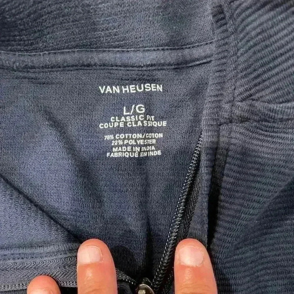 Van Heusen Classic Fit 1/4 Zip Long Sleeve Pullover Sweater Navy Blue Mens Large - Picture 3 of 6